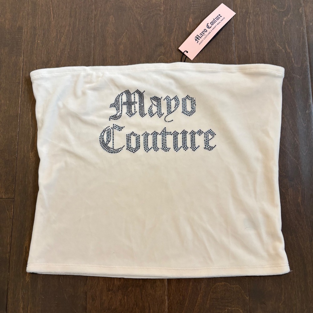 NWT Juicy Couture x Kraft Mayo Rhinestone Velour Tube Top Cream Size Large